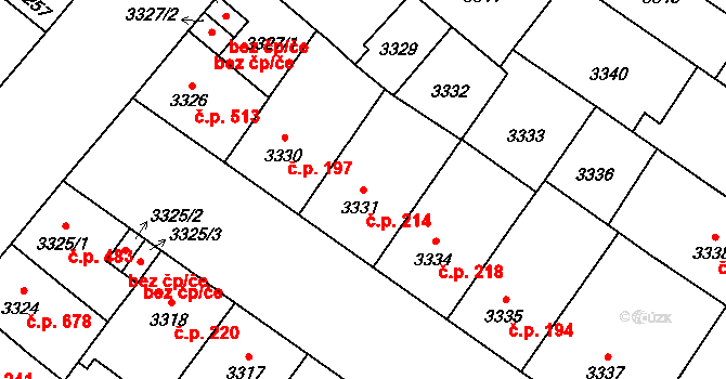 Lobzy 214, Plzeň na parcele st. 3331 v KÚ Plzeň, Katastrální mapa
