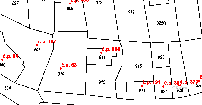 Týnec nad Labem 214 na parcele st. 911 v KÚ Týnec nad Labem, Katastrální mapa