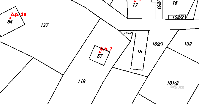 Želechy 7, Lomnice nad Popelkou na parcele st. 57 v KÚ Želechy, Katastrální mapa