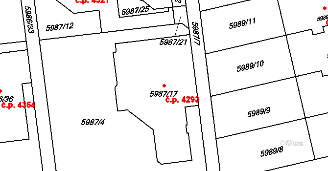 Prostějov 4293 na parcele st. 5987/17 v KÚ Prostějov, Katastrální mapa