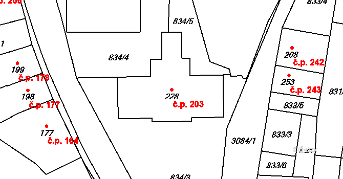 Buškovice 203, Podbořany na parcele st. 228 v KÚ Buškovice, Katastrální mapa