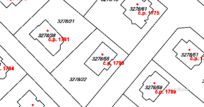 Chotěboř 1790 na parcele st. 3278/55 v KÚ Chotěboř, Katastrální mapa