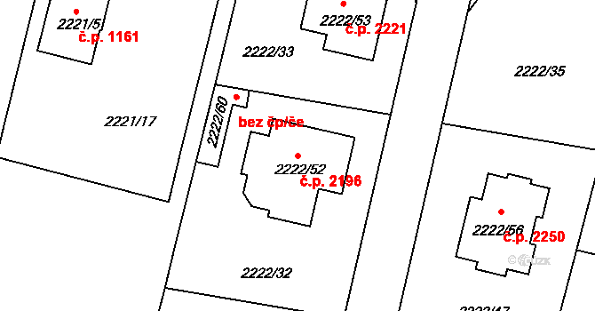 Benešov 2196 na parcele st. 2222/52 v KÚ Benešov u Prahy, Katastrální mapa