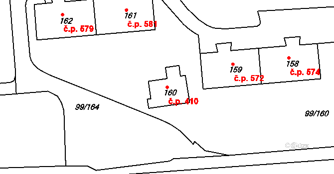 Habartov 410 na parcele st. 160 v KÚ Habartov, Katastrální mapa