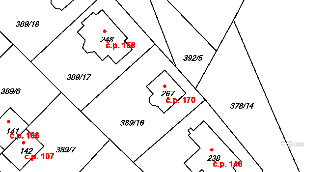 Merklín 170 na parcele st. 267 v KÚ Merklín u Karlových Var, Katastrální mapa