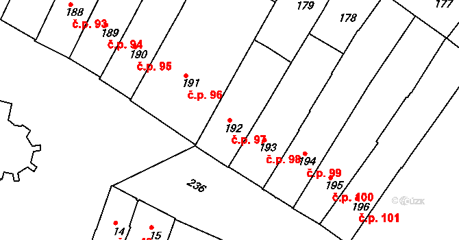 Jemnice 97 na parcele st. 192 v KÚ Jemnice, Katastrální mapa