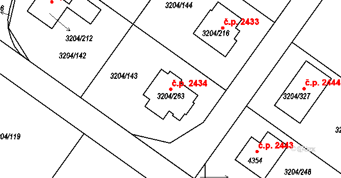 Roudnice nad Labem 2434 na parcele st. 3204/263 v KÚ Roudnice nad Labem, Katastrální mapa