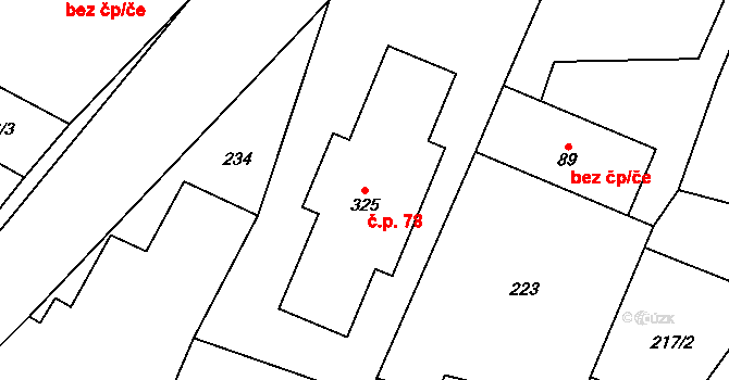 Deštné 78, Jakartovice na parcele st. 325 v KÚ Deštné, Katastrální mapa