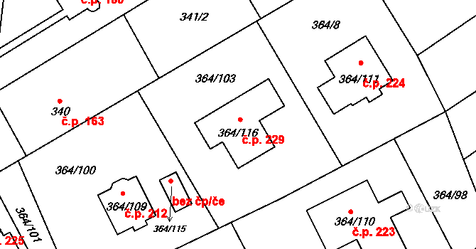 Klepačov 229, Blansko na parcele st. 364/116 v KÚ Klepačov, Katastrální mapa
