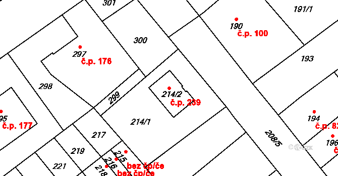 Přerov IV-Kozlovice 239, Přerov na parcele st. 214/2 v KÚ Kozlovice u Přerova, Katastrální mapa