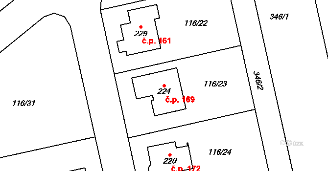 Škrovád 169, Slatiňany na parcele st. 224 v KÚ Škrovád, Katastrální mapa