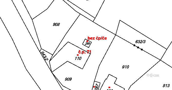 Prosetín 38044633 na parcele st. 288 v KÚ Prosetín u Hlinska, Katastrální mapa