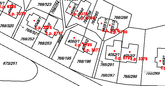 Zlín 3377 na parcele st. 4050/2 v KÚ Zlín, Katastrální mapa