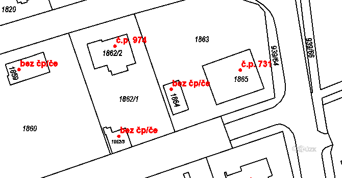 Praha 43129633 na parcele st. 1864 v KÚ Hlubočepy, Katastrální mapa