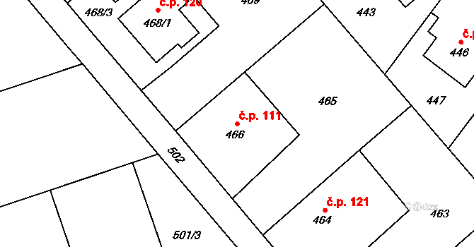 Chuchelná 111 na parcele st. 466 v KÚ Chuchelná, Katastrální mapa
