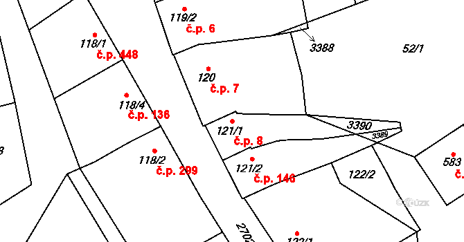 Zlechov 8 na parcele st. 121/1 v KÚ Zlechov, Katastrální mapa