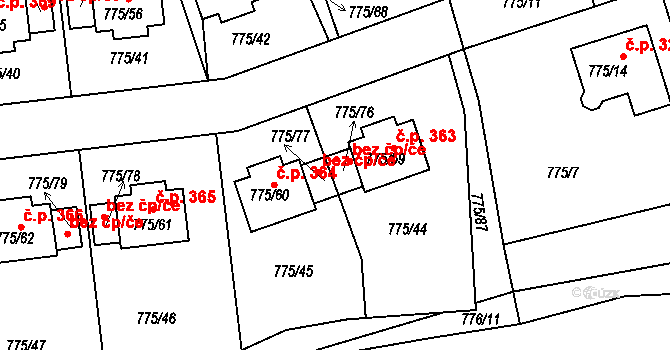 Dýšina 49454633 na parcele st. 775/76 v KÚ Dýšina, Katastrální mapa