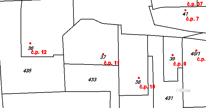 Popovec 11, Řepníky na parcele st. 37 v KÚ Popovec u Řepníků, Katastrální mapa