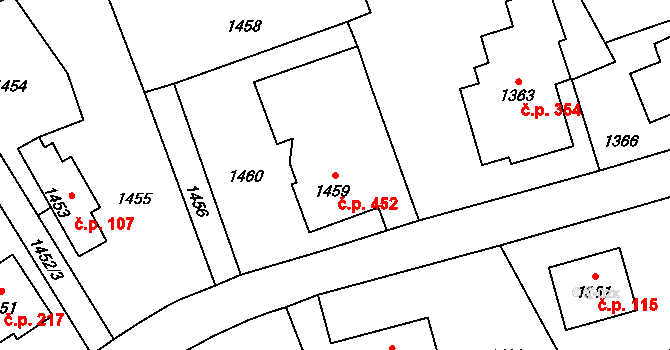 Rapotín 452 na parcele st. 1459 v KÚ Rapotín, Katastrální mapa