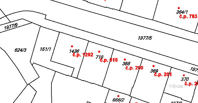 Slaný 615 na parcele st. 718 v KÚ Slaný, Katastrální mapa