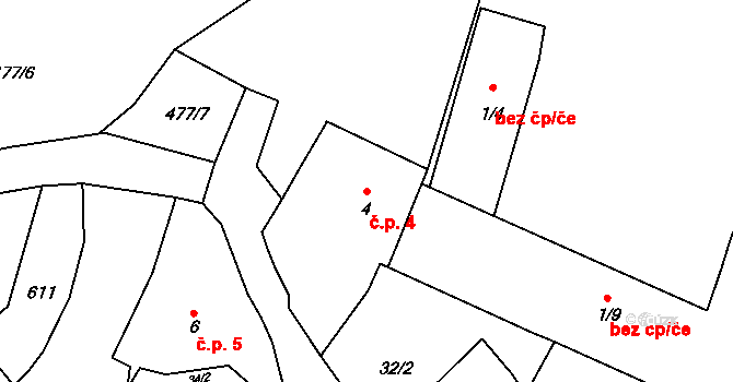 Roudná 4 na parcele st. 4 v KÚ Roudná nad Lužnicí, Katastrální mapa