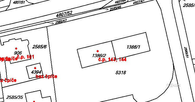 Hořejší Předměstí 143,144, Domažlice na parcele st. 1386/2 v KÚ Domažlice, Katastrální mapa