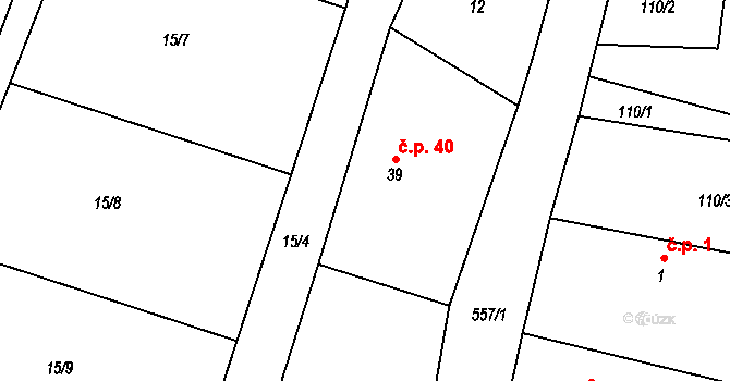 Hoděšovice 40, Býšť na parcele st. 39 v KÚ Hoděšovice, Katastrální mapa