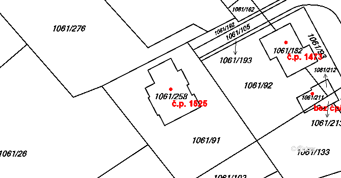 Bystřice 1525 na parcele st. 1061/258 v KÚ Bystřice nad Olší, Katastrální mapa