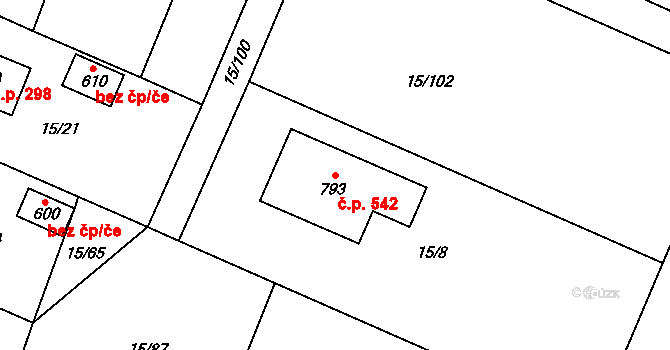 Nebory 542, Třinec na parcele st. 793 v KÚ Nebory, Katastrální mapa