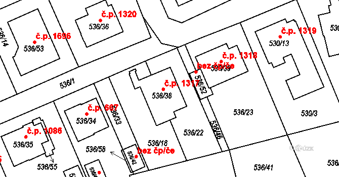Chotěboř 1317 na parcele st. 536/38 v KÚ Chotěboř, Katastrální mapa