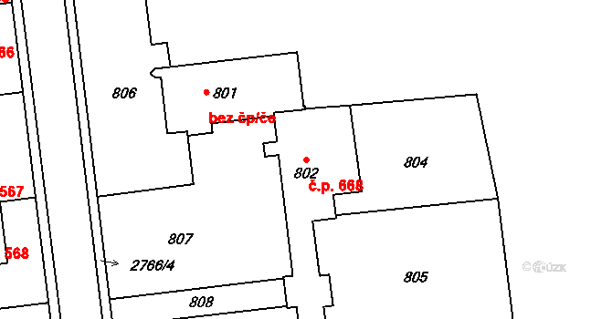 Dobruška 668 na parcele st. 802 v KÚ Dobruška, Katastrální mapa