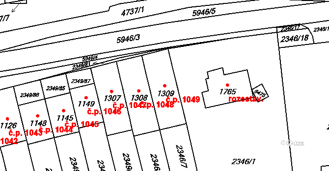Hrušovany nad Jevišovkou 1049 na parcele st. 1309 v KÚ Hrušovany nad Jevišovkou, Katastrální mapa