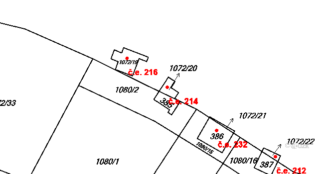 Olbramkostel 214 na parcele st. 385 v KÚ Olbramkostel, Katastrální mapa