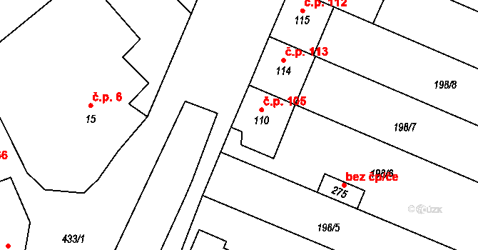 Přerov XI-Vinary 105, Přerov na parcele st. 110 v KÚ Vinary u Přerova, Katastrální mapa