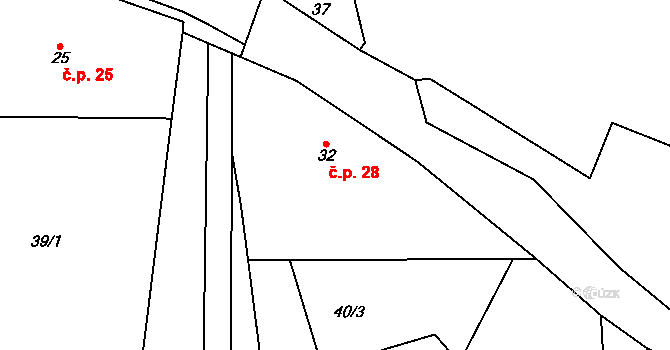 Beranov 28, Teplá na parcele st. 32 v KÚ Beranov, Katastrální mapa