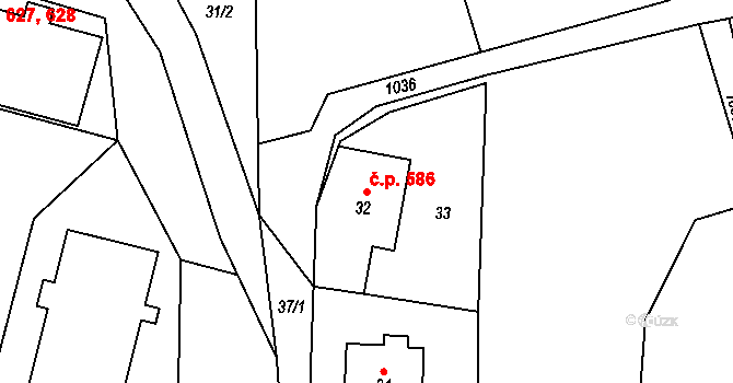 Desná II 586, Desná na parcele st. 32 v KÚ Desná II, Katastrální mapa