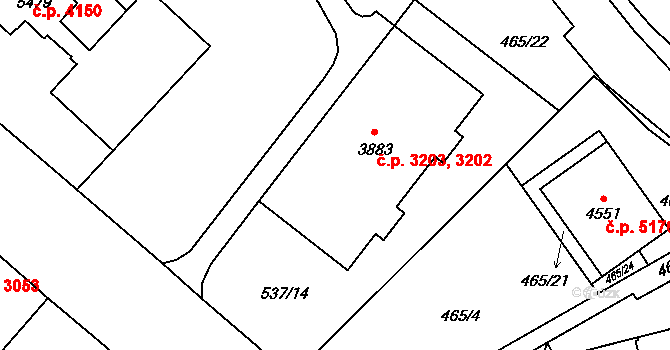 Jablonec nad Nisou 3202,3203 na parcele st. 3883 v KÚ Jablonec nad Nisou, Katastrální mapa