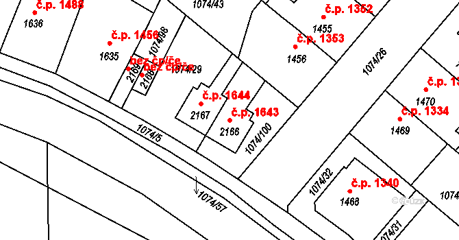 Nymburk 1643 na parcele st. 2166 v KÚ Nymburk, Katastrální mapa