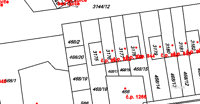 Lyžbice 841, Třinec na parcele st. 3175 v KÚ Lyžbice, Katastrální mapa