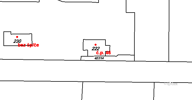 Hasina 46, Rožďalovice na parcele st. 222 v KÚ Hasina, Katastrální mapa