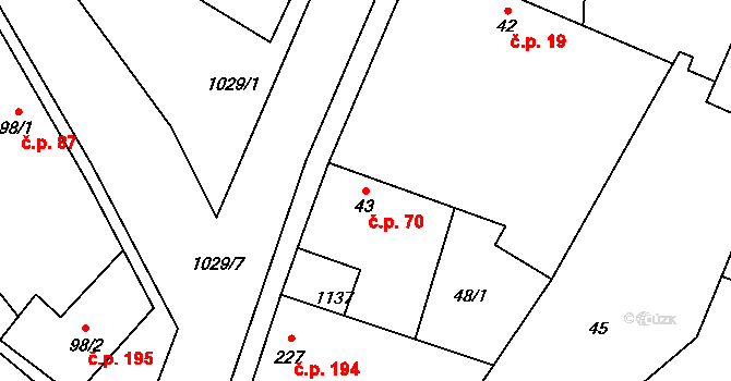 Černuc 70 na parcele st. 43 v KÚ Černuc, Katastrální mapa