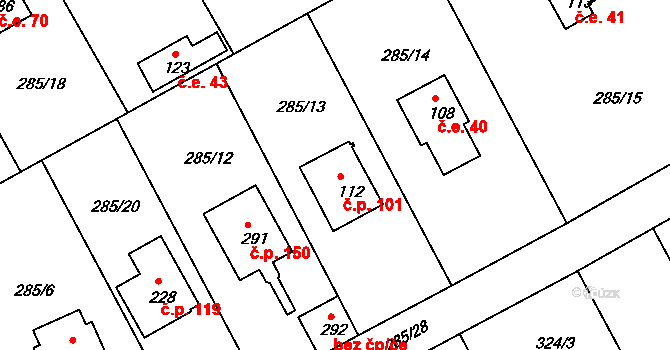 Vonoklasy 101 na parcele st. 112 v KÚ Vonoklasy, Katastrální mapa