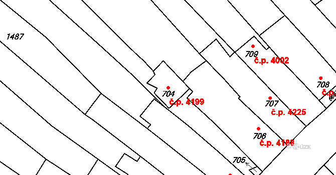 Bohuslavice 4199, Kyjov na parcele st. 704 v KÚ Bohuslavice u Kyjova, Katastrální mapa