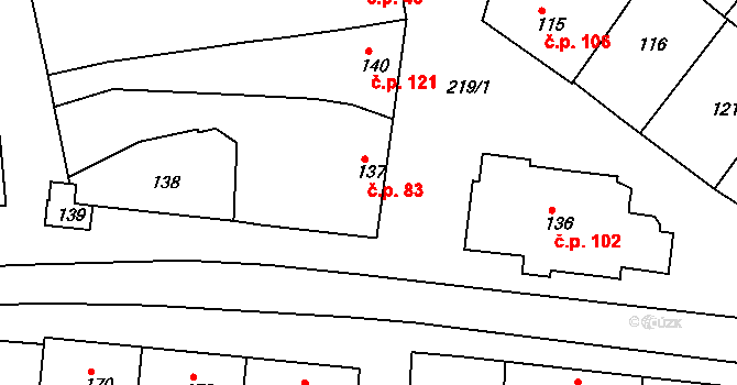 Skoronice 83 na parcele st. 137 v KÚ Skoronice, Katastrální mapa