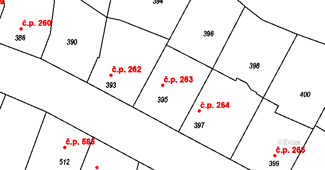 Vacenovice 263 na parcele st. 395 v KÚ Vacenovice u Kyjova, Katastrální mapa
