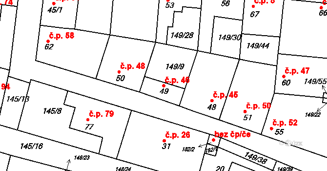 Větrušice 46 na parcele st. 49 v KÚ Větrušice u Klecan, Katastrální mapa