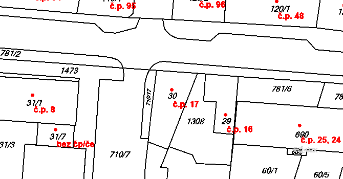 Smiřice 17 na parcele st. 30 v KÚ Smiřice, Katastrální mapa