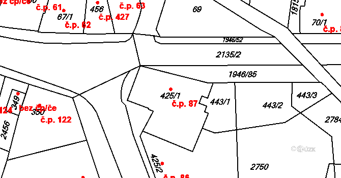Třebechovice pod Orebem 87 na parcele st. 425/1 v KÚ Třebechovice pod Orebem, Katastrální mapa