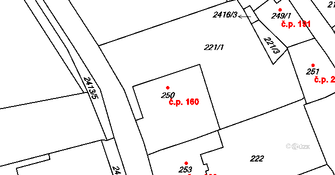Cvikov II 160, Cvikov na parcele st. 250 v KÚ Cvikov, Katastrální mapa