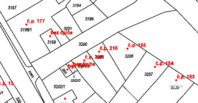 Mimoň I 210, Mimoň na parcele st. 3205 v KÚ Mimoň, Katastrální mapa